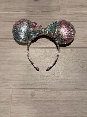 Sequin Minnie Ear Headband in Pastel Pink, Blue & Silver